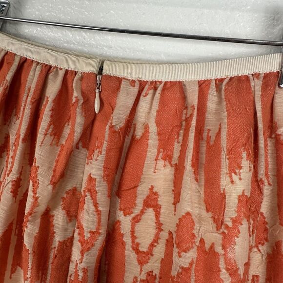 J. Crew Skirt Women Size 6 Orange Ikat Pleated A-Line Preppy Twee Dainty - Picture 6 of 9